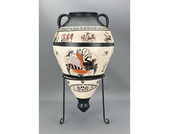 Vintage ANCIENT GREEK DEITIES Large Pointed Amphora Vase & Stand - 48cm x 27cm - 3.8Kg