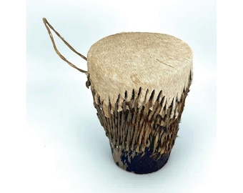 Vintage Handmade KENYAN Tribal Handheld Hide PERCUSSION DRUM - 16cm x 12cm