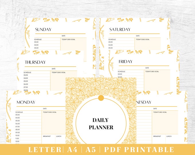 Productivity Planner Printable | Daily Organization Planner | Digital Download | US Letter, A4, A5 Journal Template | PDF