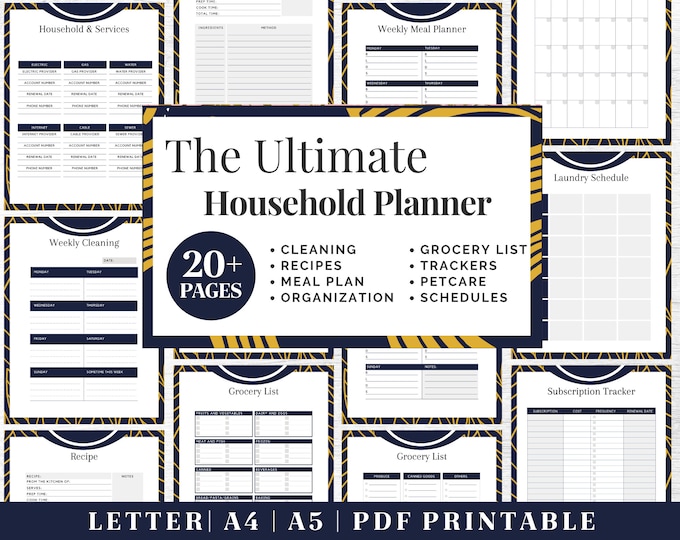 Household Planner Printable | Life Organizer Binder | Digital Download | Printable Planner | US Letter, A4, A5 Journal Template | PDF