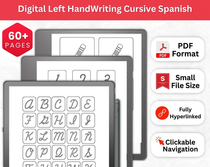 Spanish Handwriting Practice Worksheets Kindle Scribe | Kindle Scribe Template| Neat Handwriting Workbook| Right Handed Cursive Kindle Notes