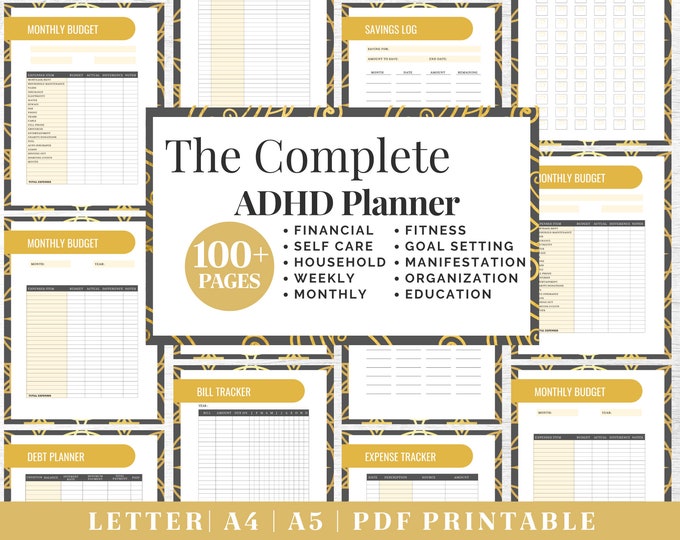 ADHD Planner Bundle | Adult ADHD Organization | Complete Life Planning | US Letter, A4, A5 Journal Template