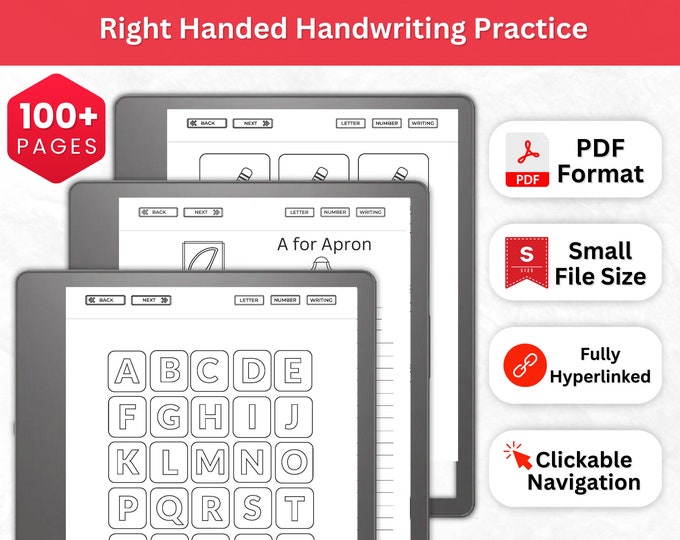 Handwriting Practice Worksheets For Kindle Scribe | Kindle Scribe Template | Neat Handwriting Workbook | Right Handed Print Kindle Notes