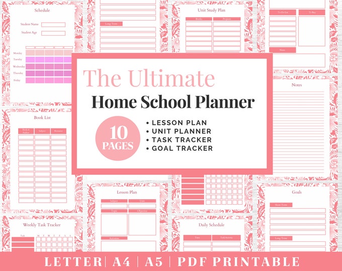 Homeschool Planner | Printable Kids Planner | Undated Digital Planner | Academic School Calendar | Family Lesson Planner | Homework Planner