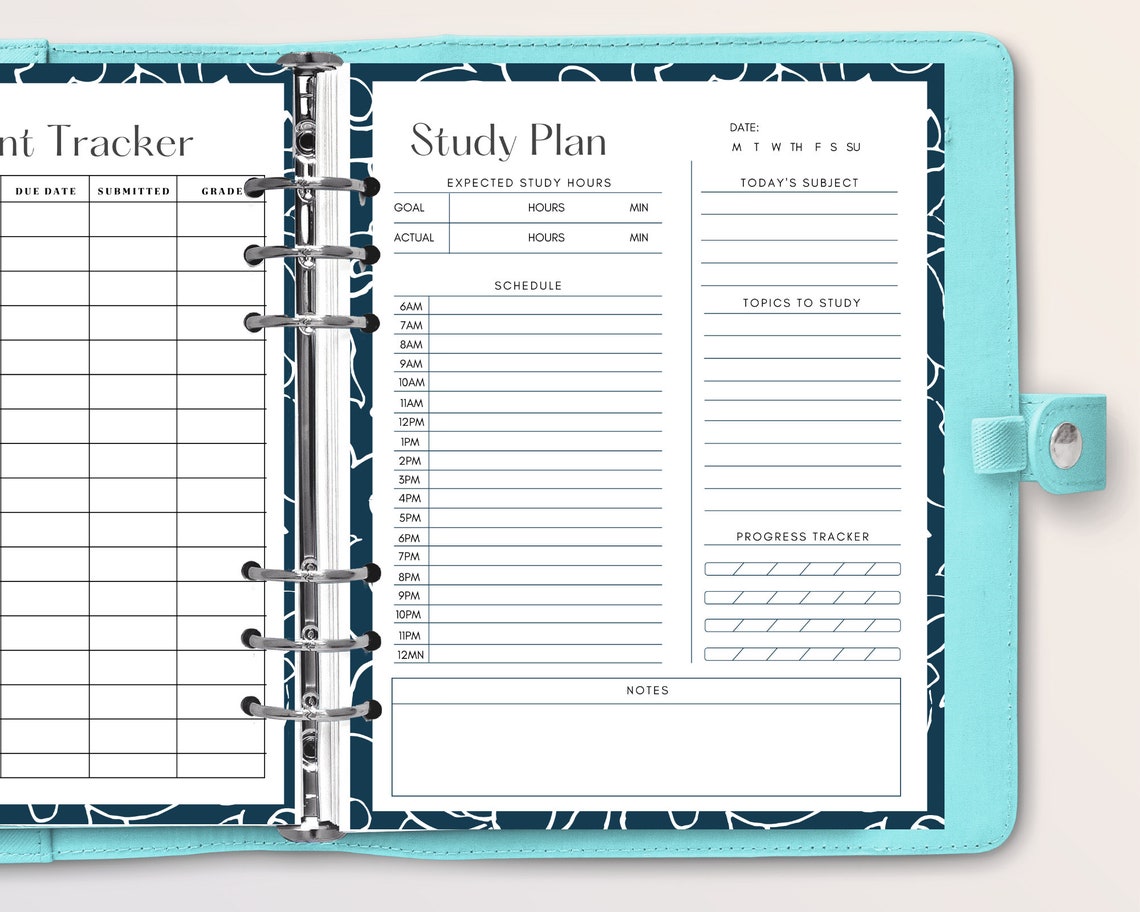 Study Planner Printable | Blue & White Assignment Tracker | Digital ...