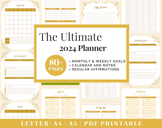 All In One 2024 Digital Planner | Printable Monthly Planner | Student Planner | Goodnotes Planner | Productivity Planner | Project Planner