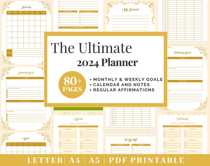 All In One 2024 Digital Planner | Printable Monthly Planner | Student Planner | Goodnotes Planner | Productivity Planner | Project Planner