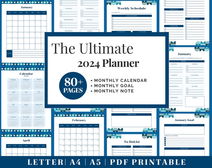 All In One 2024 Digital Planner | Printable Monthly Planner | Student Planner | Goodnotes Planner | Productivity Planner | Project Planner