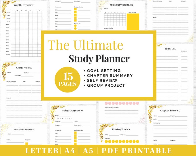 Printable Student Planner | School Planner | Undated Weekly Planner | Minimalist Productivity Planner | Study Planner | Academic Planner