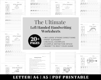 Handwriting Practice Worksheets | Printable Neat Handwriting Workbook | Left Handed Adult Hand Lettering Workbook | Penmanship Practice