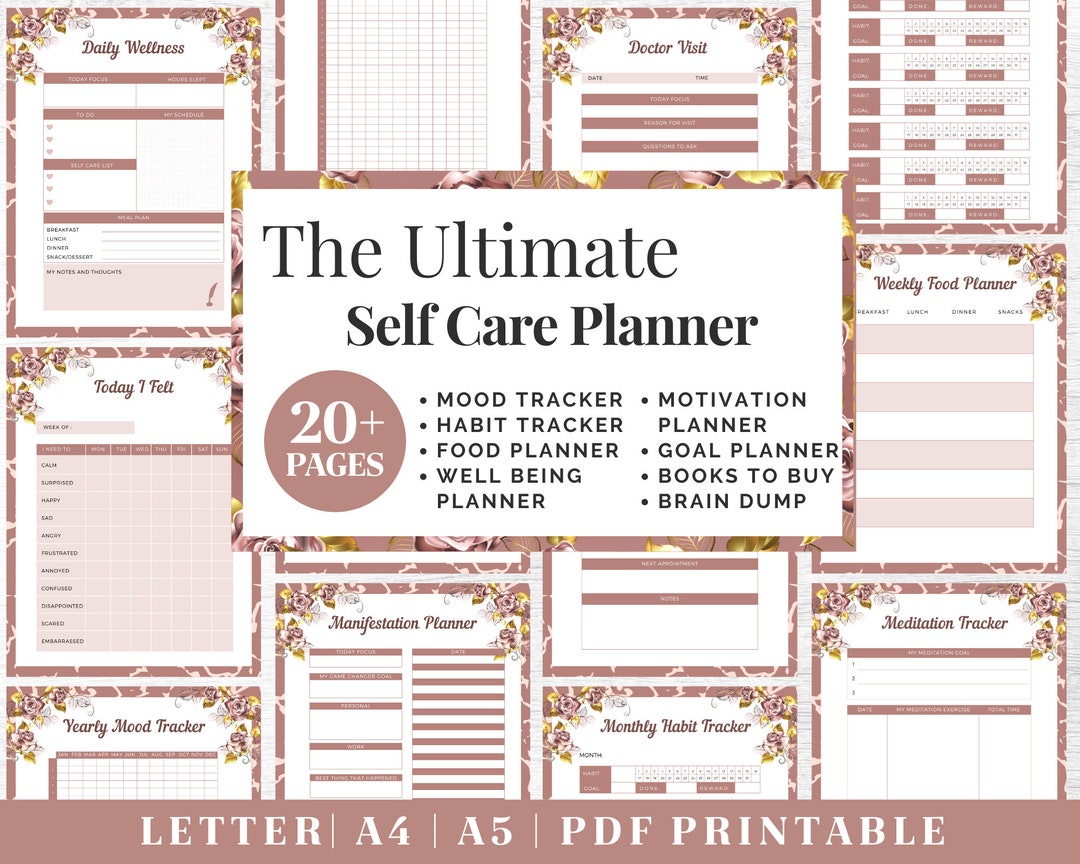 Self-care Journal Printable | Rose Gold Wellness Planner | Digital ...