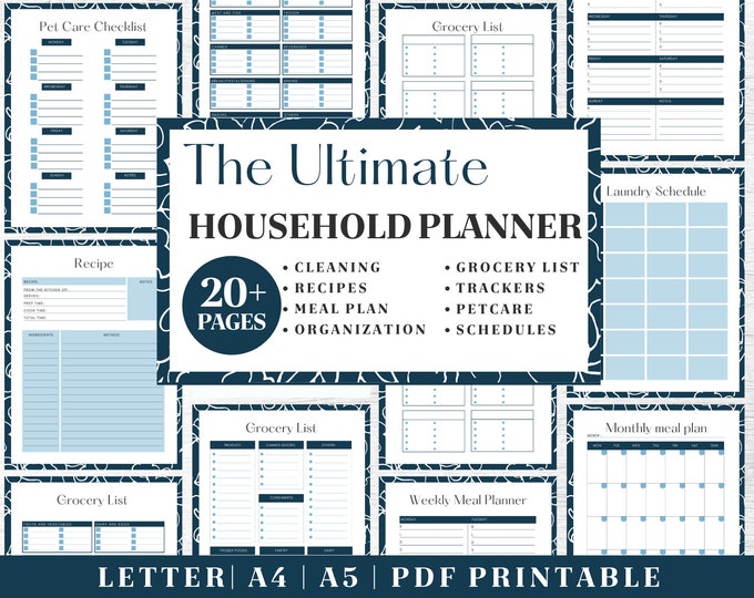 Household Planner Printable | Life Organizer Binder | Digital Download | Printable Planner | US Letter, A4, A5 Journal Template | PDF