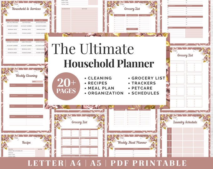 Household Planner Printable | Life Organizer Binder | Digital Download | Printable Planner | US Letter, A4, A5 Journal Template | PDF