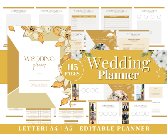 Printable Wedding Planner | Digital Bridal Planner | Engagement Gift | Wedding Planner Bundle | Wedding Budget Checklist | Wedding Binder