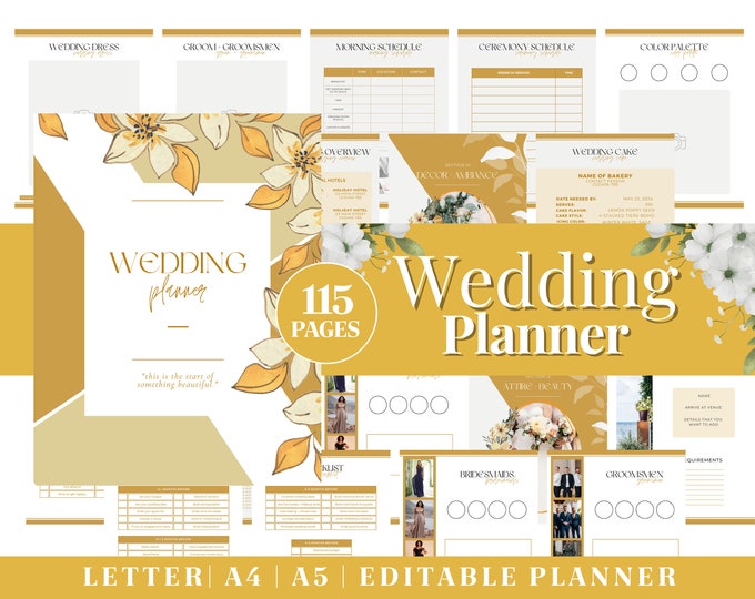 Printable Wedding Planner | Digital Bridal Planner | Engagement Gift | Wedding Planner Bundle | Wedding Budget Checklist | Wedding Binder