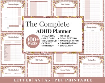 ADHD Planner Bundle | Adult ADHD Organization | Complete Life Planning | US Letter, A4, A5 Journal Template