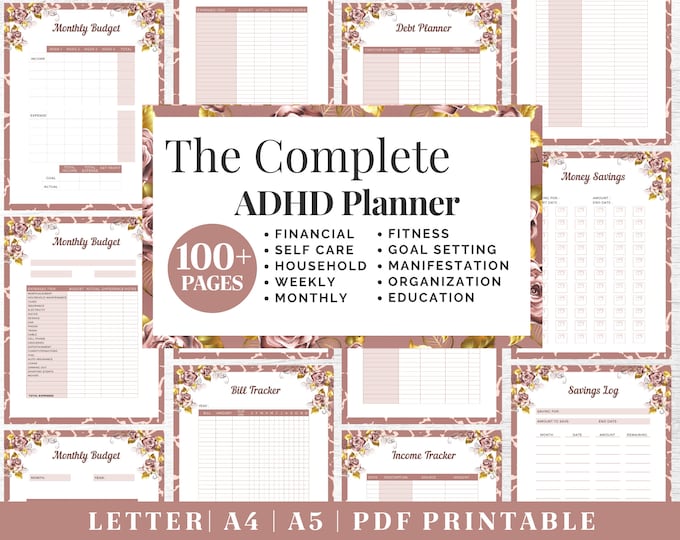 ADHD Planner Bundle | Adult ADHD Organization | Complete Life Planning | US Letter, A4, A5 Journal Template