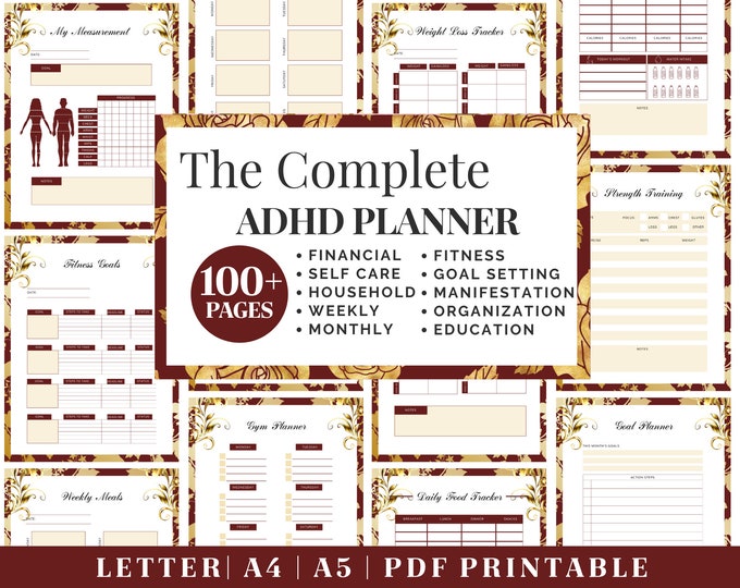 ADHD Planner Bundle | Adult ADHD Organization | Complete Life Planning | US Letter, A4, A5 Journal Template