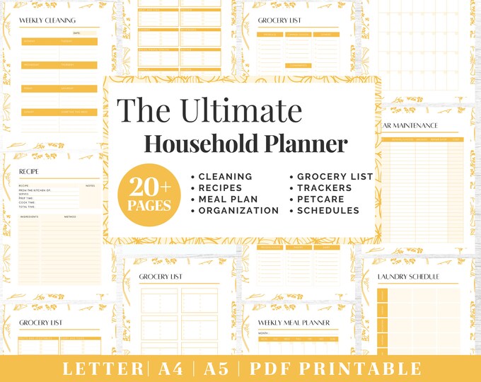 Household Planner Printable | Life Organizer Binder | Digital Download | Printable Planner | US Letter, A4, A5 Journal Template | PDF