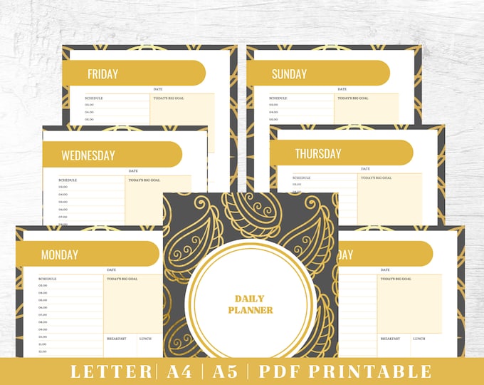 Productivity Planner Printable | Daily Organization Planner | Digital Download | US Letter, A4, A5 Journal Template | PDF