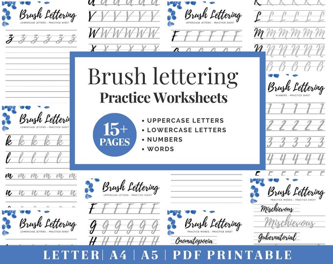 Learn Modern Calligraphy | Printable Hand Lettering Worksheet | Brush Lettering Practice | Adult Handwriting Workbook | Procreate Lettering