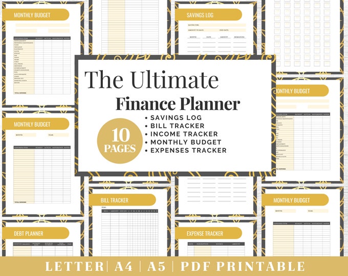Finance Planner Printable | Gold Budget Tracker | Digital Download | Printable Planner | US Letter, A4, A5 Journal Template | PDF