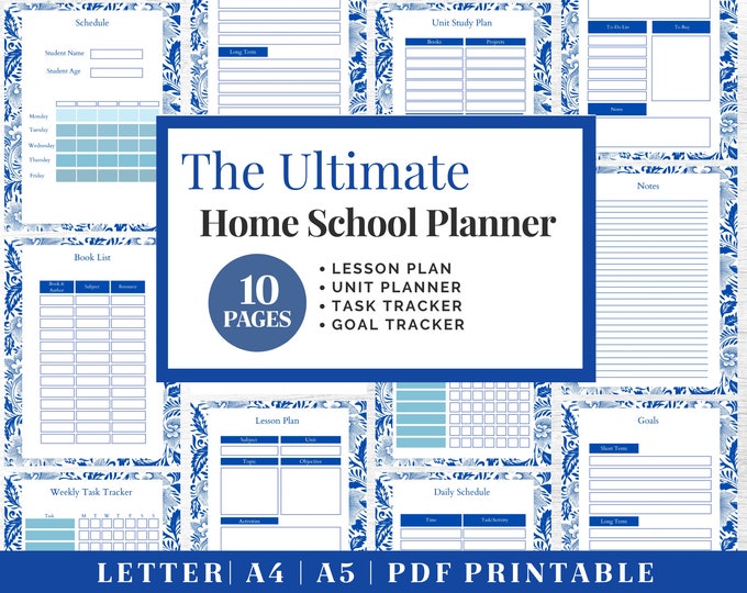 Printable Home School Planner | Homeschool Schedule | Printable Lesson Plan Template | Undated Academic Planner | Homeschool Mom Binder