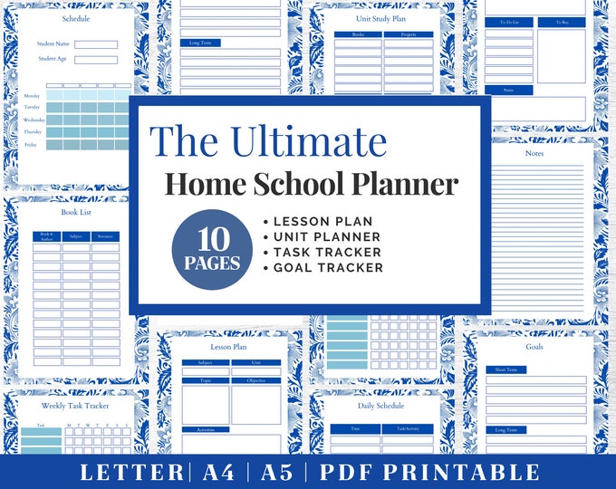 Homeschool Planner | Printable Kids Planner | Undated Digital Planner | Academic School Calendar | Family Lesson Planner | Homework Planner