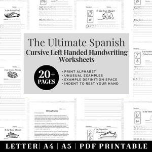 Spanish Cursive Handwriting Practice Worksheets | Printable Neat Handwriting Workbook | Left Handed Adult Hand Lettering Workbook