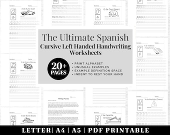 Spanish Cursive Handwriting Practice Worksheets | Printable Neat Handwriting Workbook | Left Handed Adult Hand Lettering Workbook