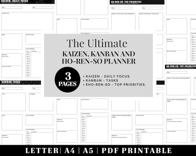 Printable Daily Planner, Japanese Stationery, Japanese Planner Inserts, Kaizen Productivity Planner, Time Management Tool, Kanban Planner