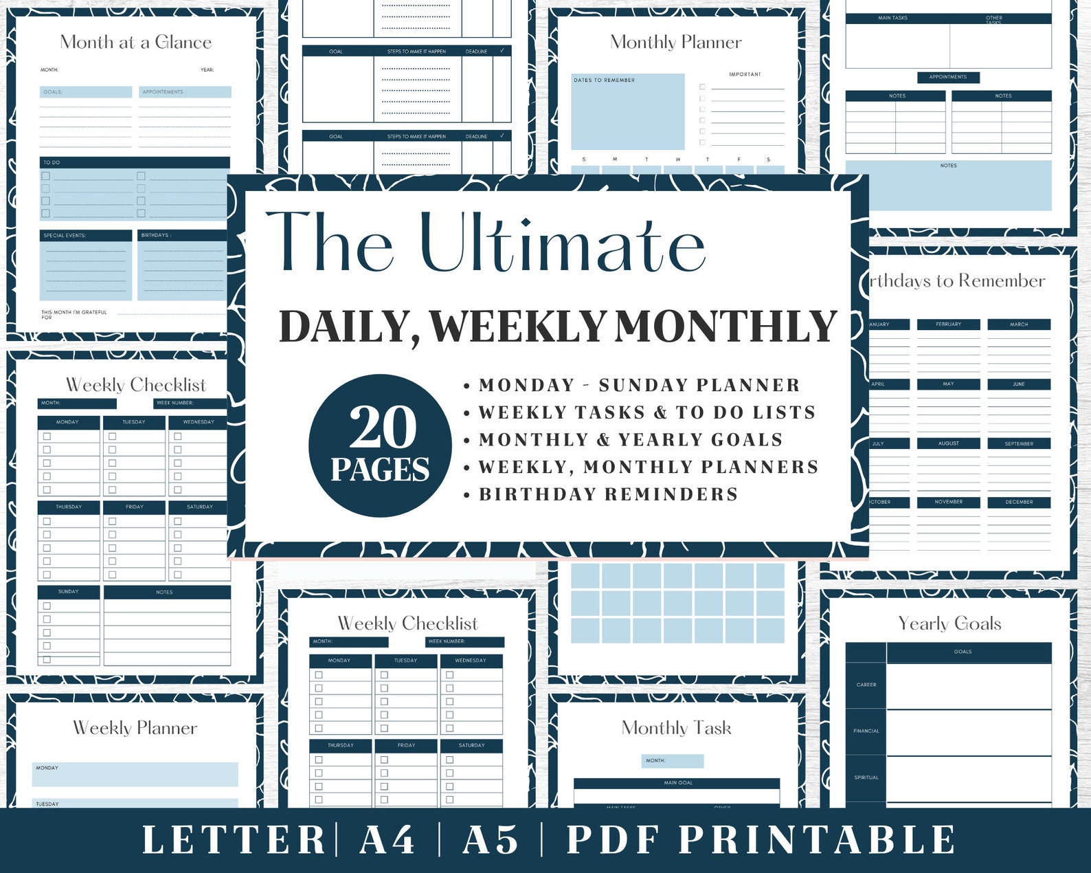 Productivity Planner Printable Daily Weekly Monthly Tracker - Etsy