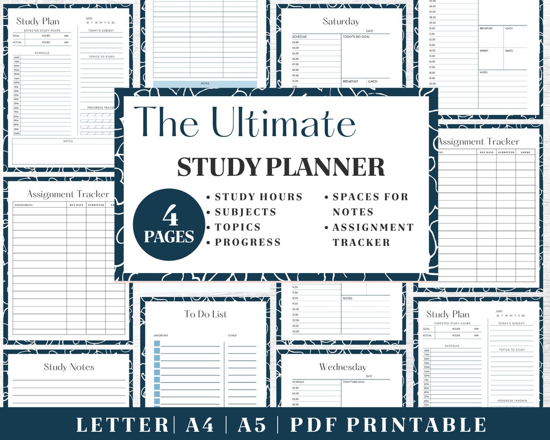 Study Planner Printable | Blue & White Assignment Tracker | Digital ...