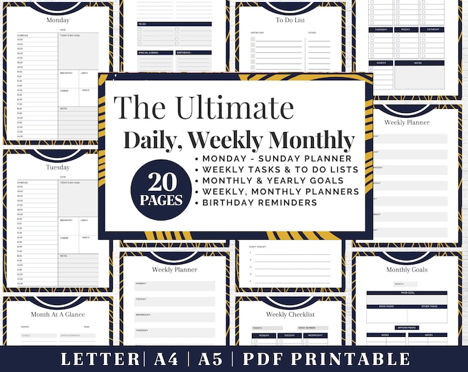 Productivity Planner Printable | Daily Organization Planner | Digital Download | US Letter, A4, A5 Journal Template | PDF