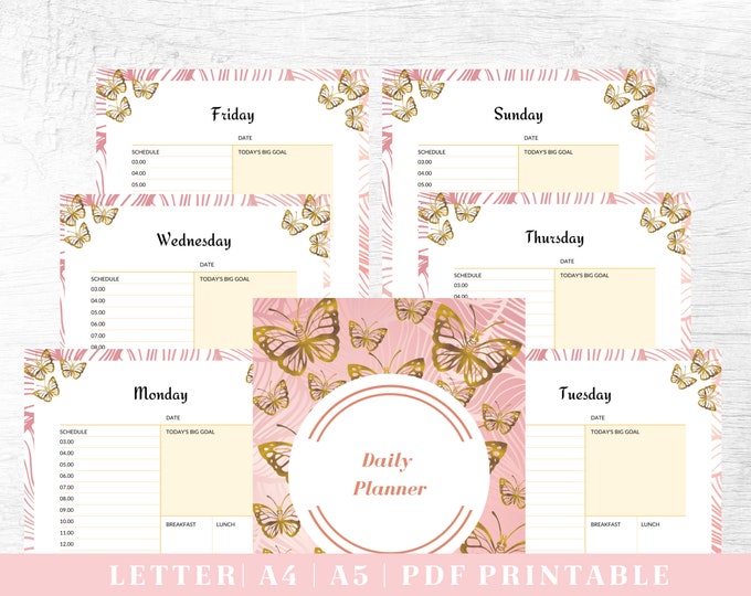 Productivity Planner Printable | Daily Organization Planner | Digital Download | US Letter, A4, A5 Journal Template | PDF