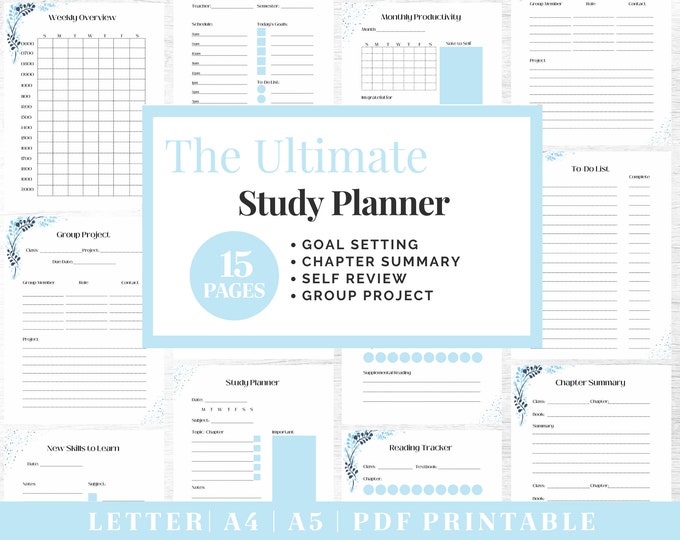 Printable Student Planner | School Planner | Undated Weekly Planner | Minimalist Productivity Planner | Study Planner | Academic Planner