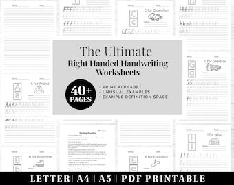 Handwriting Practice Worksheets | Printable Neat Handwriting Workbook | Right Handed Adult Hand Lettering Workbook | Penmanship Practice