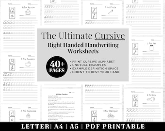 Cursive Handwriting Practice Worksheets | Printable Neat Handwriting Workbook | Right Hand Adult Hand Cursive Workbook | Penmanship Practice
