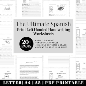 Spanish Print Handwriting Practice Worksheets | Printable Neat Handwriting Workbook | Left Handed Adult Hand Lettering Workbook | Penmanship