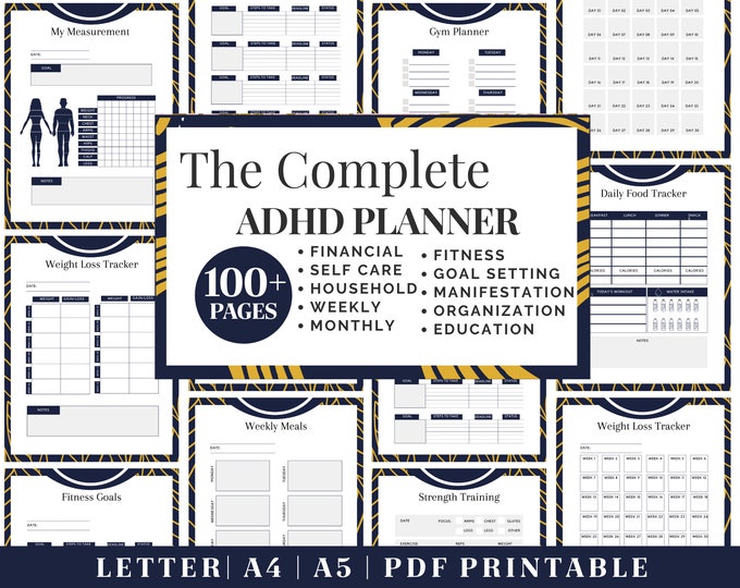 ADHD Planner Bundle | Adult ADHD Organization | Complete Life Planning | US Letter, A4, A5 Journal Template