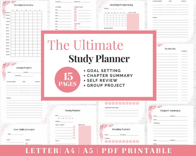Printable Student Planner | School Planner | Undated Weekly Planner | Minimalist Productivity Planner | Study Planner | Academic Planner