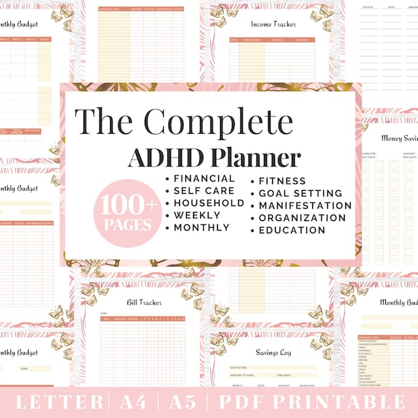 ADHD Planner Bundle | Adult ADHD Organization | Complete Life Planning | US Letter, A4, A5 Journal Template