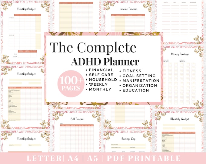 ADHD Planner Bundle | Adult ADHD Organization | Complete Life Planning | US Letter, A4, A5 Journal Template