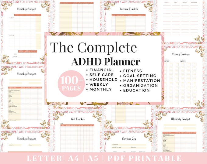 ADHD Planner Bundle | Adult ADHD Organization | Complete Life Planning | US Letter, A4, A5 Journal Template