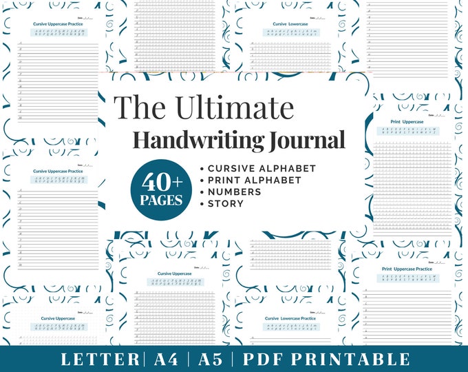 Printable Handwriting Practice Guide | Neat Handwriting Worksheet | Adult Handwriting Workbook | Penmanship Practice | Cursive Worksheets