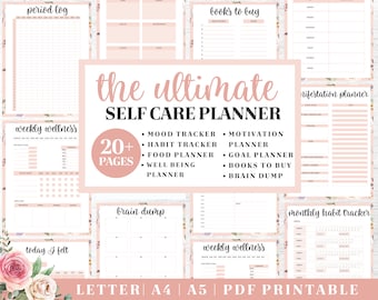 Self-Care Journal Printable | Pink Floral Wellness Planer | Digitaler Download | Druckbarer Planer | US Letter, A4, A5 Journal Vorlage | PDF-Datei