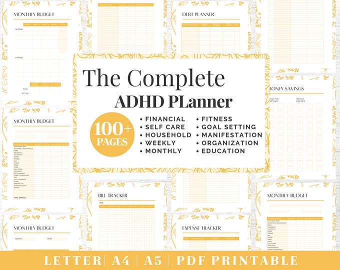 ADHD Planner Bundle | Adult ADHD Organization | Complete Life Planning | US Letter, A4, A5 Journal Template