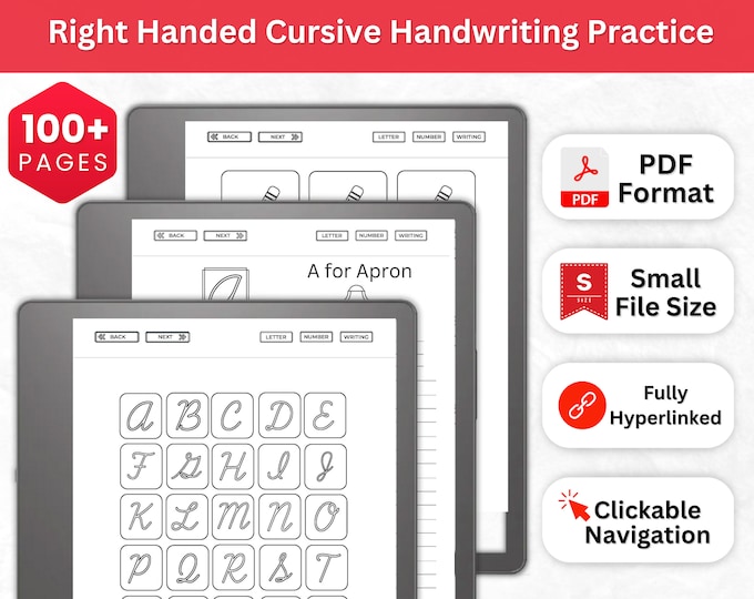 Handwriting Practice Worksheets For Kindle Scribe | Kindle Scribe Template | Neat Handwriting Workbook | Right Handed Cursive Kindle Notes