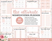 Manifest Journal Printable | Pink Floral Gratitude Planner | Digital Download | Printable Planner | US Letter, A4, A5 Journal Template | PDF