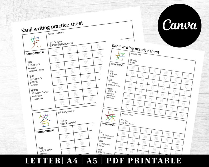 Japanese Language Workbook Printable Japanese Calligraphy Kanji Letter Practice Japanese Alphabet Template Learning Japanese 画像 3